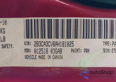 2010 Dodge Charger Sxt from USA, damaged, VIN 2B3CA3CV6AH181025